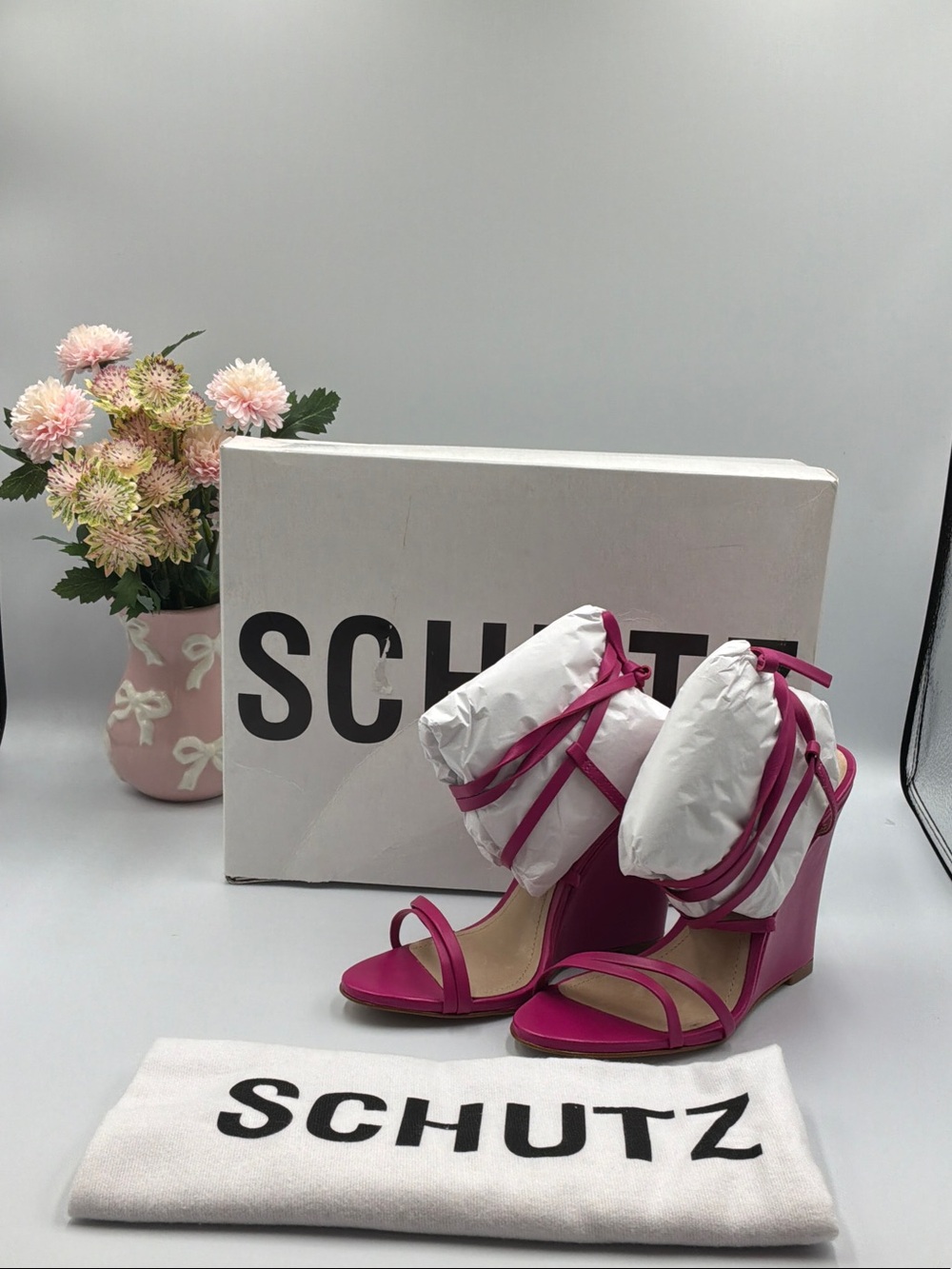 SCHUTZ Hot Pink Strappy Wedge Sandals